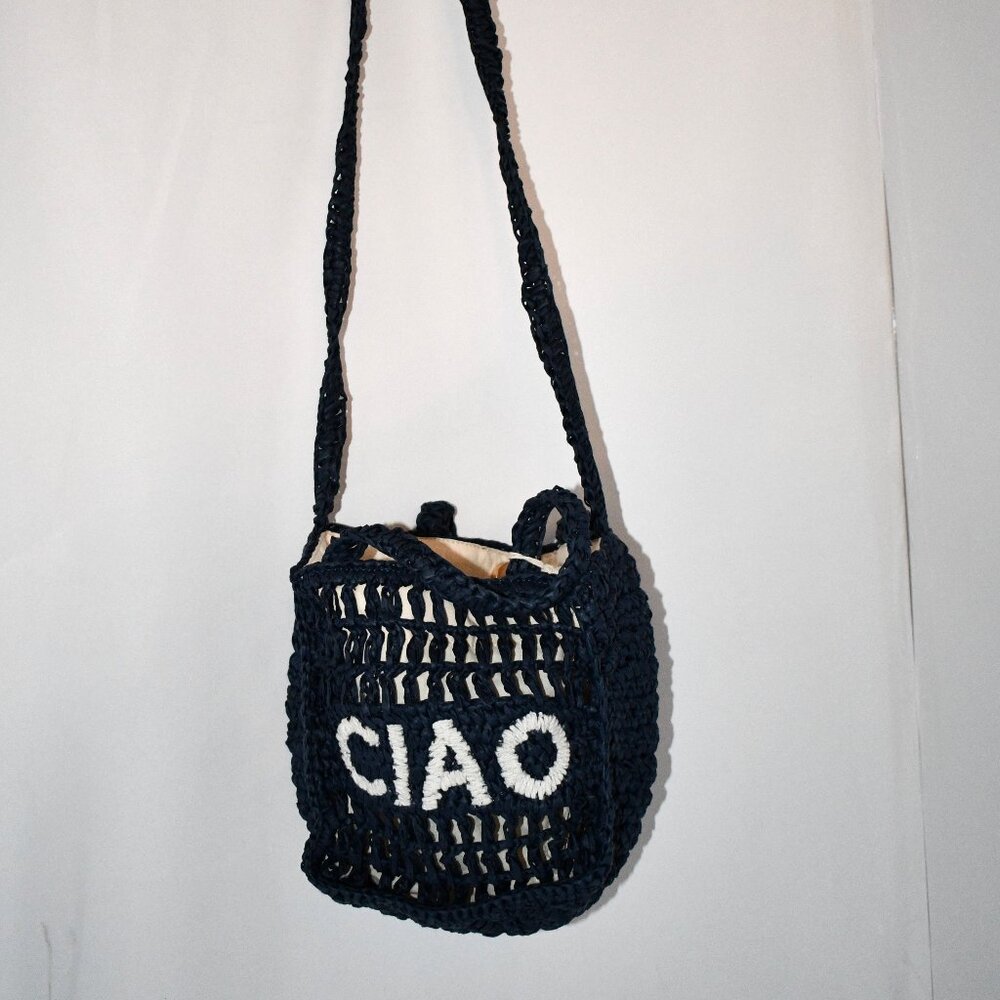 Universal Thread Top Handle Crochet Tote Handbag in Blue Ciao NWT